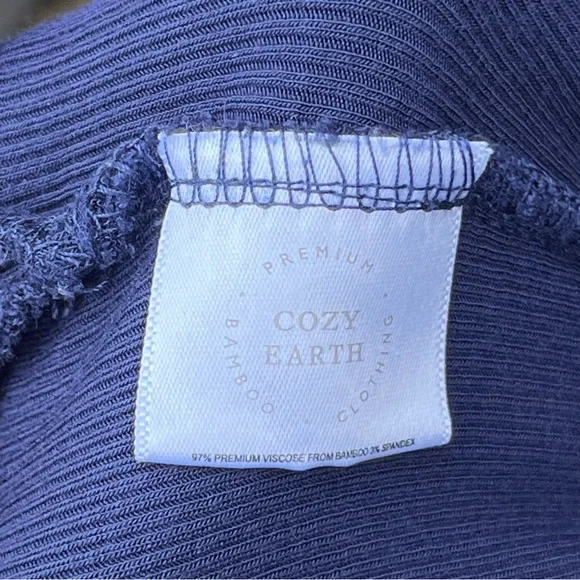 Cozy Earth Bamboo Rib Knit Ultra Soft V-Neck Tank Lounge Nightgown Dress Navy M - Picture 7 of 7